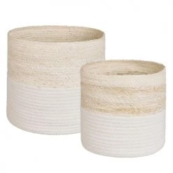 Maisons Du Monde Paniers Et Corbeilles 2 Corbeilles En Vannerie Et Coton Blanc