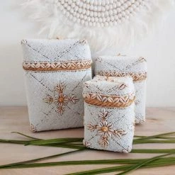 My Bliss Home Paniers Et Corbeilles Boîte Balinaise Blanche H17 X L10 Cm -Accessoires de cheminée Soldes boite balinaise blanche h17 x l10 cm 3