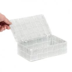 Compactor Boîtes Boîte De Rangement Blanche En Sangles Tressées 21x12cm -Accessoires de cheminée Soldes boite de rangement blanche en sangles tressees 21x12cm 4
