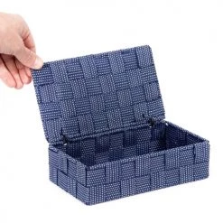 Compactor Boîtes Boîte De Rangement Bleue En Sangles Tressées 21x12cm -Accessoires de cheminée Soldes boite de rangement bleue en sangles tressees 21x12cm 4