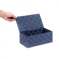 Compactor Boîtes Boîte De Rangement Bleue En Sangles Tressées 27x15cm -Accessoires de cheminée Soldes boite de rangement bleue en sangles tressees 27x15cm 3