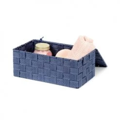 Compactor Boîtes Boîte De Rangement Bleue En Sangles Tressées 27x15cm -Accessoires de cheminée Soldes boite de rangement bleue en sangles tressees 27x15cm 4