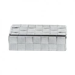 Compactor Boîtes Boîte De Rangement Grise En Sangles Tressées 21x12cm -Accessoires de cheminée Soldes boite de rangement grise en sangles tressees 21x12cm 2