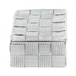 Compactor Boîtes Boîte De Rangement Grise En Sangles Tressées 21x12cm -Accessoires de cheminée Soldes boite de rangement grise en sangles tressees 21x12cm 3