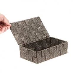 Compactor Boîtes Boîte De Rangement Marron En Sangles Tressées 21x12cm -Accessoires de cheminée Soldes boite de rangement marron en sangles tressees 21x12cm 3