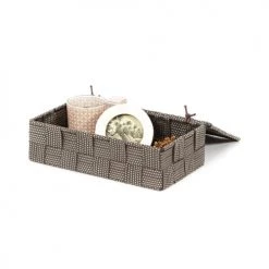 Compactor Boîtes Boîte De Rangement Marron En Sangles Tressées 21x12cm -Accessoires de cheminée Soldes boite de rangement marron en sangles tressees 21x12cm 4