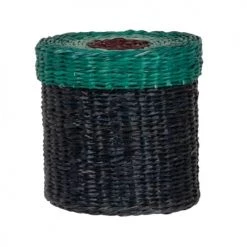 Maisons Du Monde Boîtes Boîte En Jonc De Mer Noir Et Couvercle Vert - Lot De 2