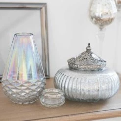 Maisons Du Monde Boîtes Boîte Ronde En Verre Argenté -Accessoires de cheminée Soldes boite ronde en verre argente 1000 10 17 160983 4