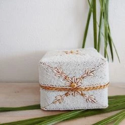 My Bliss Home Paniers Et Corbeilles Boîtes Balinaises Blanches Avec Coquillage Lot De 3 -Accessoires de cheminée Soldes boites balinaises blanches avec coquillage lot de 3 2