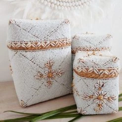 My Bliss Home Paniers Et Corbeilles Boîtes Balinaises Blanches Lot De 3 -Accessoires de cheminée Soldes boites balinaises blanches lot de 3 1