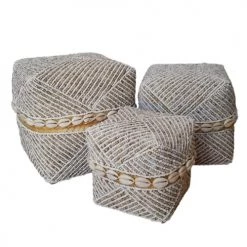 My Bliss Home Paniers Et Corbeilles Boites Décoratives Beiges Avec Coquillages 15 X 15cm -Accessoires de cheminée Soldes boites decoratives beiges avec coquillages 15 x 15cm 1