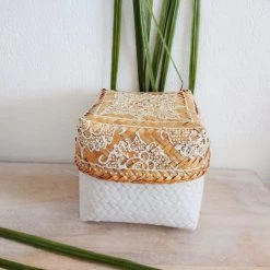 My Bliss Home Paniers Et Corbeilles Boîtes En Bambou Blanches Lot De 3 -Accessoires de cheminée Soldes boites en bambou blanches lot de 3 3