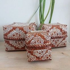 My Bliss Home Paniers Et Corbeilles Boîtes En Bambou Carrées Lot De 3 -Accessoires de cheminée Soldes boites en bambou carrees lot de 3 4