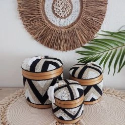 My Bliss Home Paniers Et Corbeilles Boîtes Multicolores En Bambou Lot De 3 -Accessoires de cheminée Soldes boites multicolores en bambou lot de 3 3