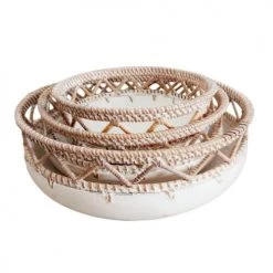 My Bliss Home Paniers Et Corbeilles Bol Rond En Bois Et Rotin D25 X H9 Cm