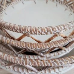 My Bliss Home Paniers Et Corbeilles Bol Rond En Bois Et Rotin D30xH10 Cm -Accessoires de cheminée Soldes bol rond en bois et rotin d30xh10 cm 4