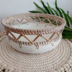 My Bliss Home Paniers Et Corbeilles Bol Rond En Bois Et Rotin X3 -Accessoires de cheminée Soldes bol rond en bois et rotin x3 4