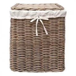 Meubletmoi Paniers Et Corbeilles Corbeille à Linge En Kubu Naturel Tressé Et Tissu Blanc -Accessoires de cheminée Soldes corbeille a linge en kubu naturel tresse et tissu blanc 2