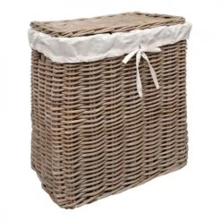 Meubletmoi Paniers Et Corbeilles Corbeille à Linge En Kubu Naturel Tressé Et Tissu Blanc