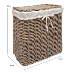 Meubletmoi Paniers Et Corbeilles Corbeille à Linge En Kubu Naturel Tressé Et Tissu Blanc -Accessoires de cheminée Soldes corbeille a linge en kubu naturel tresse et tissu blanc 4