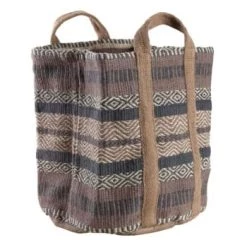 Aubry Gaspard Paniers Et Corbeilles Corbeille En Toile De Jute épaisse Taupe Et Moutarde H43cm -Accessoires de cheminée Soldes corbeille en toile de jute epaisse taupe et beige h43cm