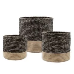Stof Paniers Et Corbeilles Paniers Ou Cache-pot En Coton - Lot De 3 -Accessoires de cheminée Soldes ensemble de 3 paniers deco coton noir 3