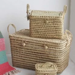 HYDILE Paniers Et Corbeilles Grand Coffre De Rangement En Fibres Naturelles -Accessoires de cheminée Soldes grand coffre de rangement en fibres naturelles 3