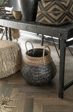 Bazar Bizar Paniers Et Corbeilles Grand Panier En Rotin Naturel Noir -Accessoires de cheminée Soldes grand panier en rotin naturel noir 3