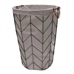 Home Bain Paniers à Linge Lingère En Métal Géométrique Avec Sac En Tissu Métal Noir Et Cuivre