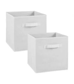 Calicosy Boîtes Lot De 2 Cubes En Intissé - 28x28x27cm - Blanc -Accessoires de cheminée Soldes lot de 2 cubes en intisse 28x28x27cm blanc 2