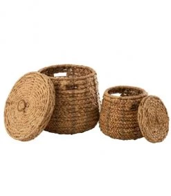 Calicosy Paniers Et Corbeilles Lot De 2 Paniers Avec Couvercle En Matières Naturelles - Marron -Accessoires de cheminée Soldes lot de 2 paniers avec couvercle en matieres naturelles marron 2