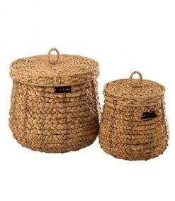 Calicosy Paniers Et Corbeilles Lot De 2 Paniers Avec Couvercle En Matières Naturelles - Marron