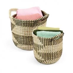 Compactor Paniers Et Corbeilles Lot De 2 Paniers De Rangement En Jonc De Mer Tressé -Accessoires de cheminée Soldes lot de 2 paniers de rangement en jonc de mer tresse 3