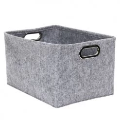 Toilinux Paniers Et Corbeilles Lot De 2 Paniers De Rangement Rectangulaires En Polyester Gris -Accessoires de cheminée Soldes lot de 2 paniers de rangement rectangulaires en polyester gris 2