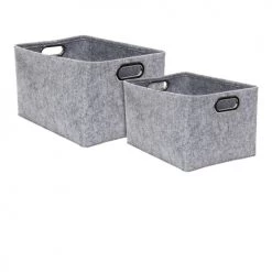 Toilinux Paniers Et Corbeilles Lot De 2 Paniers De Rangement Rectangulaires En Polyester Gris