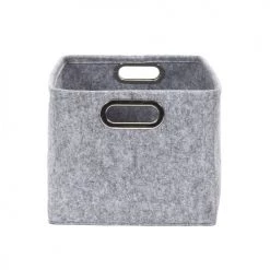Toilinux Paniers Et Corbeilles Lot De 2 Paniers De Rangement Rectangulaires En Polyester Gris -Accessoires de cheminée Soldes lot de 2 paniers de rangement rectangulaires en polyester gris 3
