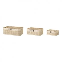 Bloomingville Lot De 3 Boîtes De Rangement Avec Couvercle En Rotin Beige