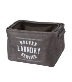 Casâme Paniers Et Corbeilles Lot De 3 Paniers à Linge En Toile Grise -Accessoires de cheminée Soldes lot de 3 paniers a linge en toile grise 2