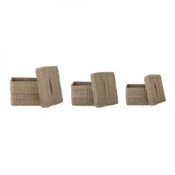 Bloomingville Paniers Et Corbeilles Lot De 3 Paniers Avec Couvercle En Jonc De Mer Beige