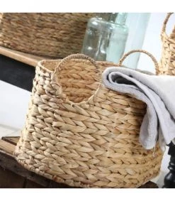 Casâme Paniers Et Corbeilles Lot De 3 Paniers Emboîtables En Jacinthe D'eau Avec Poignées - Marron -Accessoires de cheminée Soldes lot de 3 paniers emboitables en jacinthe d eau avec poignees marron 3