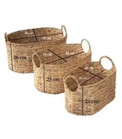 Casâme Paniers Et Corbeilles Lot De 3 Paniers Emboîtables En Jacinthe D'eau Avec Poignées - Marron -Accessoires de cheminée Soldes lot de 3 paniers emboitables en jacinthe d eau avec poignees marron 4