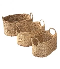 Casâme Paniers Et Corbeilles Lot De 3 Paniers Emboîtables En Jacinthe D'eau Avec Poignées - Marron -Accessoires de cheminée Soldes lot de 3 paniers emboitables en jacinthe d eau avec poignees marron 5
