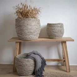 House Nordic Paniers Et Corbeilles Lot De 3 Paniers En Feuille De Maïs Naturel -Accessoires de cheminée Soldes lot de 3 paniers en feuille de mais naturel 4