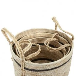 Toilinux Paniers Et Corbeilles Lot De 3 Paniers En Fibre De Maïs Beige -Accessoires de cheminée Soldes lot de 3 paniers en fibre de mais beige 3