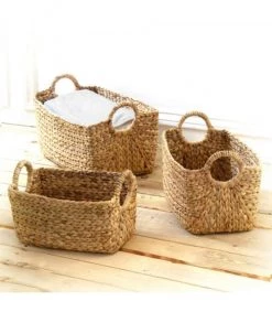 Casâme Paniers Et Corbeilles Lot De 3 Paniers En Jacinthe D'eau Avec Poignées - Marron -Accessoires de cheminée Soldes lot de 3 paniers en jacinthe d eau avec poignees marron 2