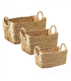 Casâme Paniers Et Corbeilles Lot De 3 Paniers En Jacinthe D'eau Avec Poignées - Marron