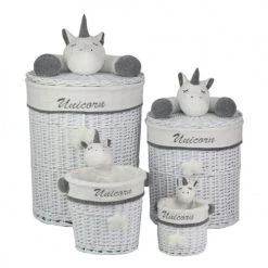 Meubletmoi Paniers Et Corbeilles Lot De 4 Corbeilles Licorne Rondes En Rotin Pour Enfant