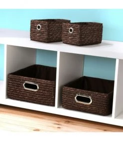 Casâme Paniers Et Corbeilles Lot De 4 Tiroirs En Paille Tressé - Marron Foncé -Accessoires de cheminée Soldes lot de 4 tiroirs en paille tresse marron fonce 1