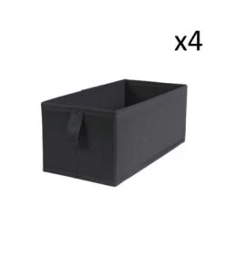 Casâme Boîtes Lot De 4 Tiroirs Pliables Intissés 28x14x11cm - Noir -Accessoires de cheminée Soldes lot de 4 tiroirs pliables intisses 28x14x11cm gris
