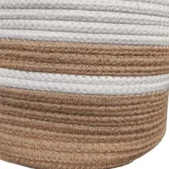 Meubletmoi Paniers Et Corbeilles Lot De 5 Paniers Ronds Marron Et Blanc Avec Poignées Bois -Accessoires de cheminée Soldes lot de 5 paniers ronds marron et blanc avec poignees bois 4